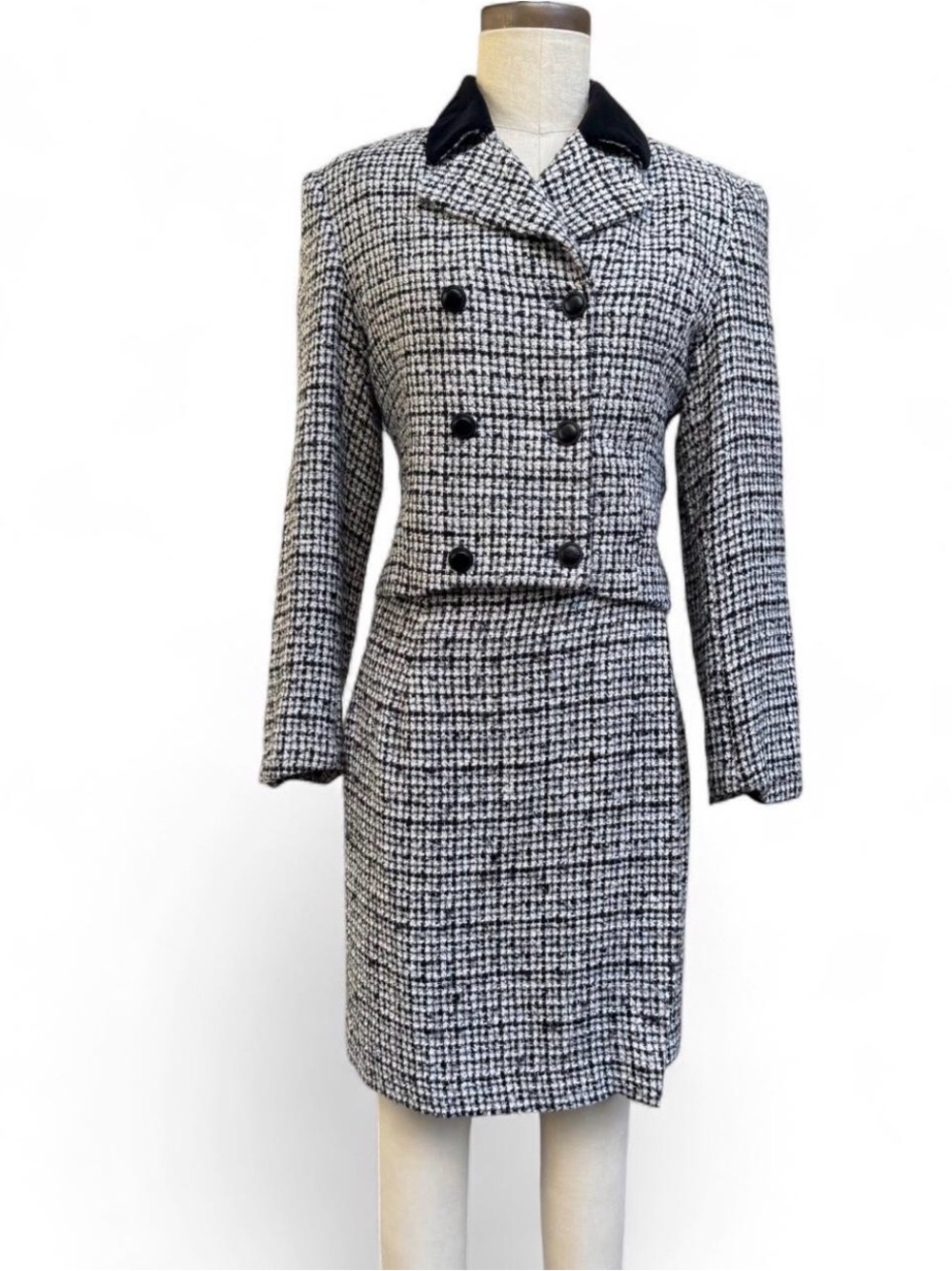 Vintage 90’s Express Compagnie Internationale houndstooth Boucle skirt suit set